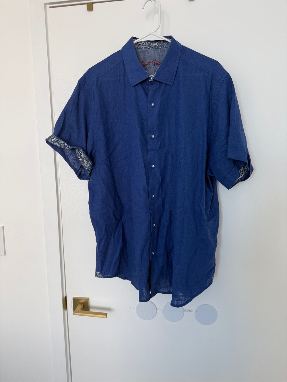 Men's Short-Sleeve Button-Up Shirt - Blue xxl